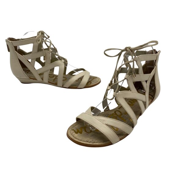 Sam Edelman Dawson Beige Leather Low Wedge heel Ghillie Sandal Women's Sz 7.5 M - Picture 13 of 13